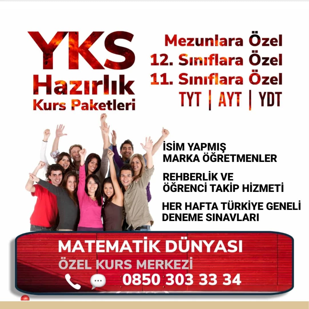 YKS hazırlık kurs paketleri: mezunlara, 12. ve 11. sınıflara özel TYT, AYT, YDT; isim yapmış marka öğretmenler, rehberlik ve öğrenci takip hizmeti, her hafta Türkiye geneli deneme sınavları. 0850 303 33 34